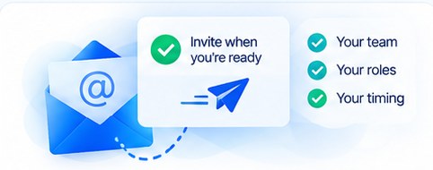An envelope with an invitation being sent only when the recruiter chooses, beside ticks for your team, your roles and your timing.